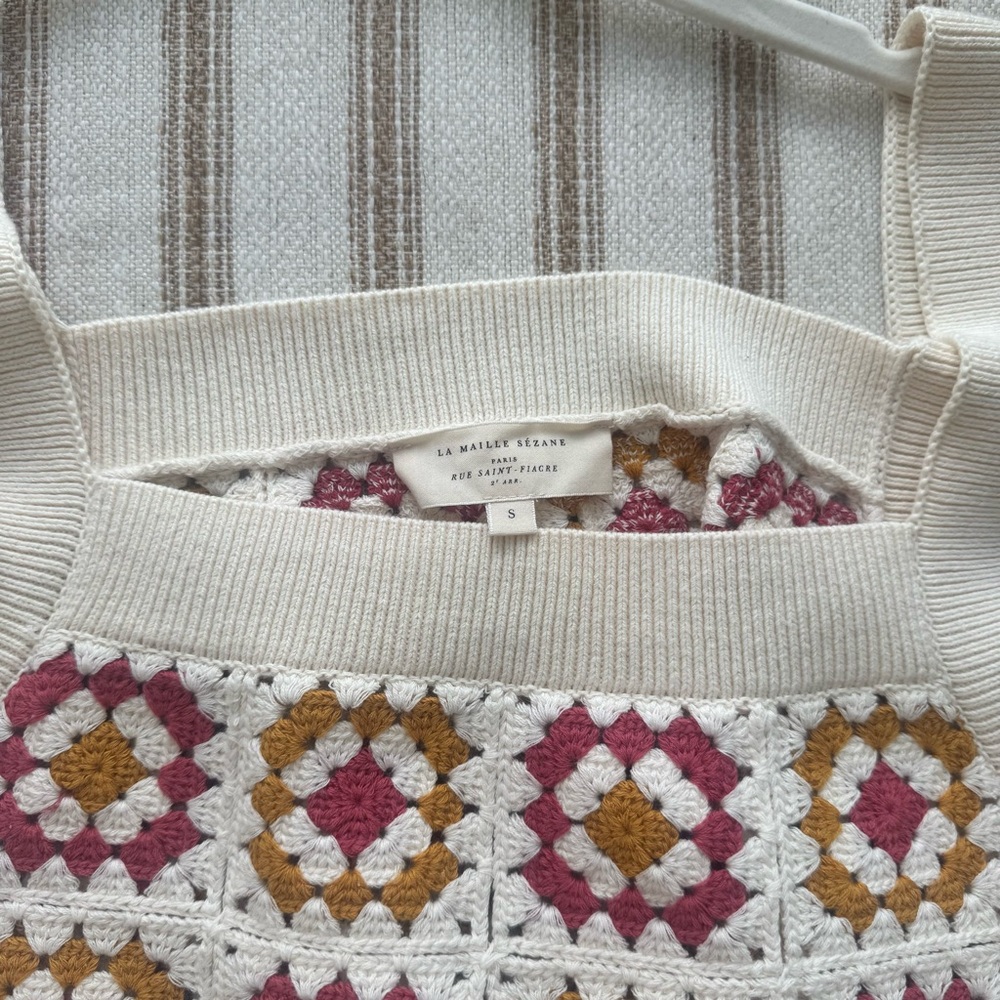 Sezane Ayumi Jumper Ecru/ Ochre/ Vintage Pink - Size S